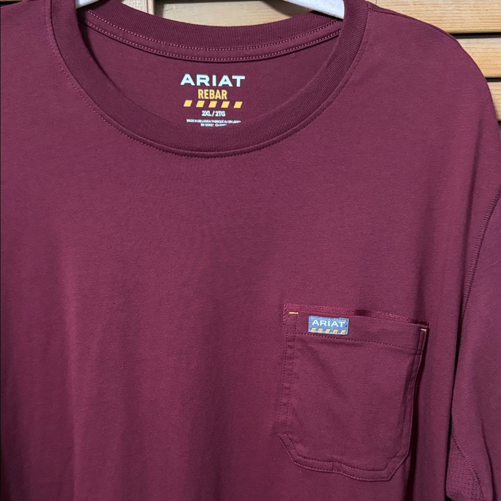Ariat Rebar Long Sleeve Pocket Tee in Burgundy